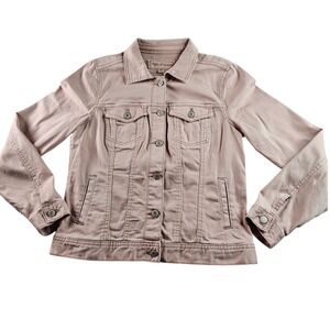 Womens Blush Pink Denim Jacket Button Front Casual Jean Coat for Daily Wear‎